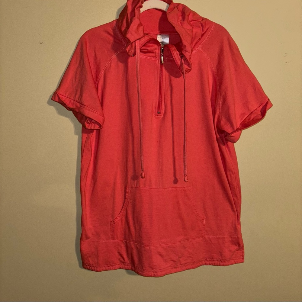 Just My Size Vibrant Coral 3/4 Zip Cotton Top 1X (18W)